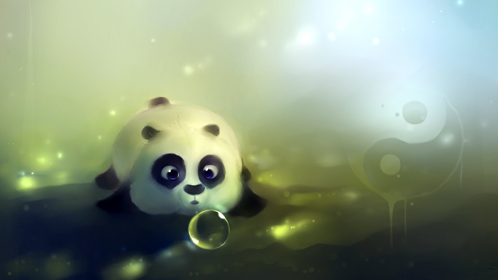 panda oso oso de peluche burbuja bola mentira yin-yang dampling dibujo artista apofi