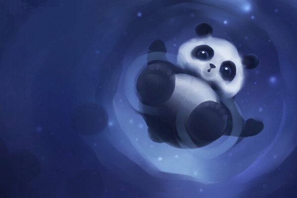 Рисунок панды, синий цвет
