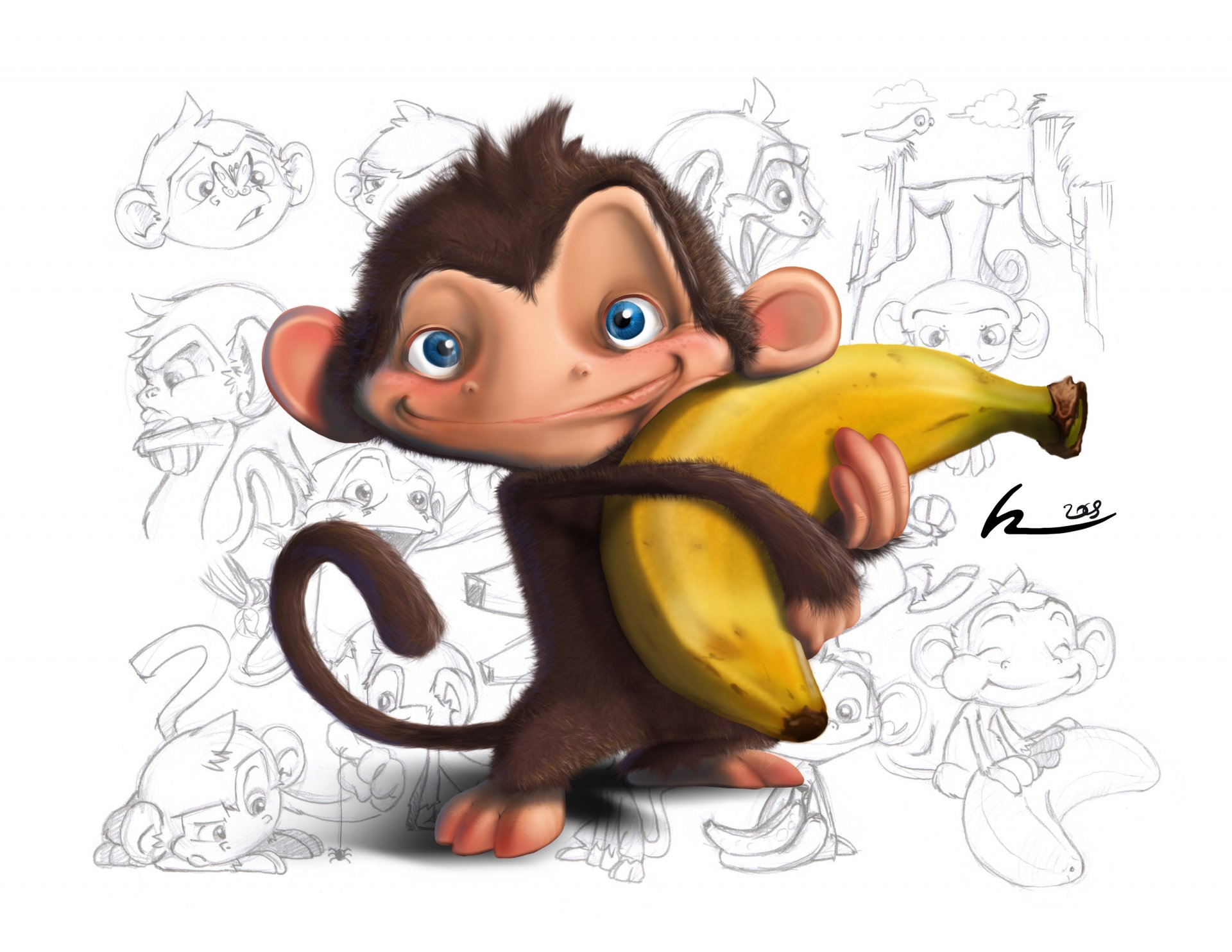 fonds d écran pour enfants singe banane dessins fond blanc