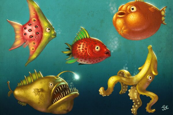 5 poissons comme des fruits dans le monde sous-marin
