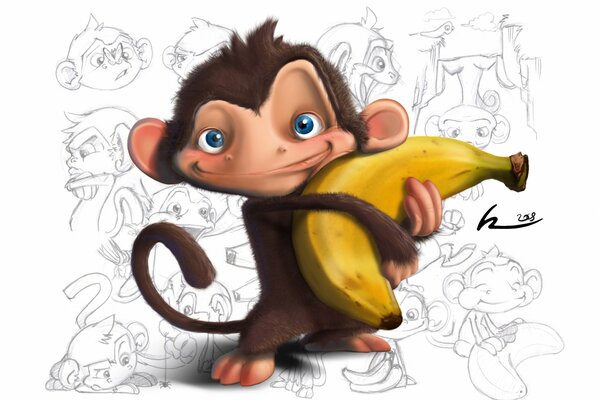Baby wallpaper, monkey with banana