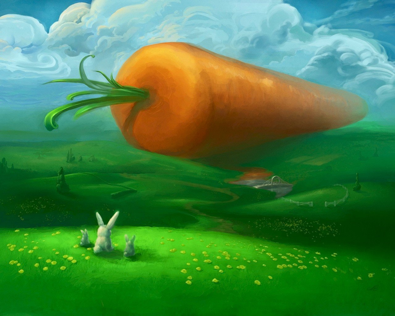 carrot rabbits green hills picture