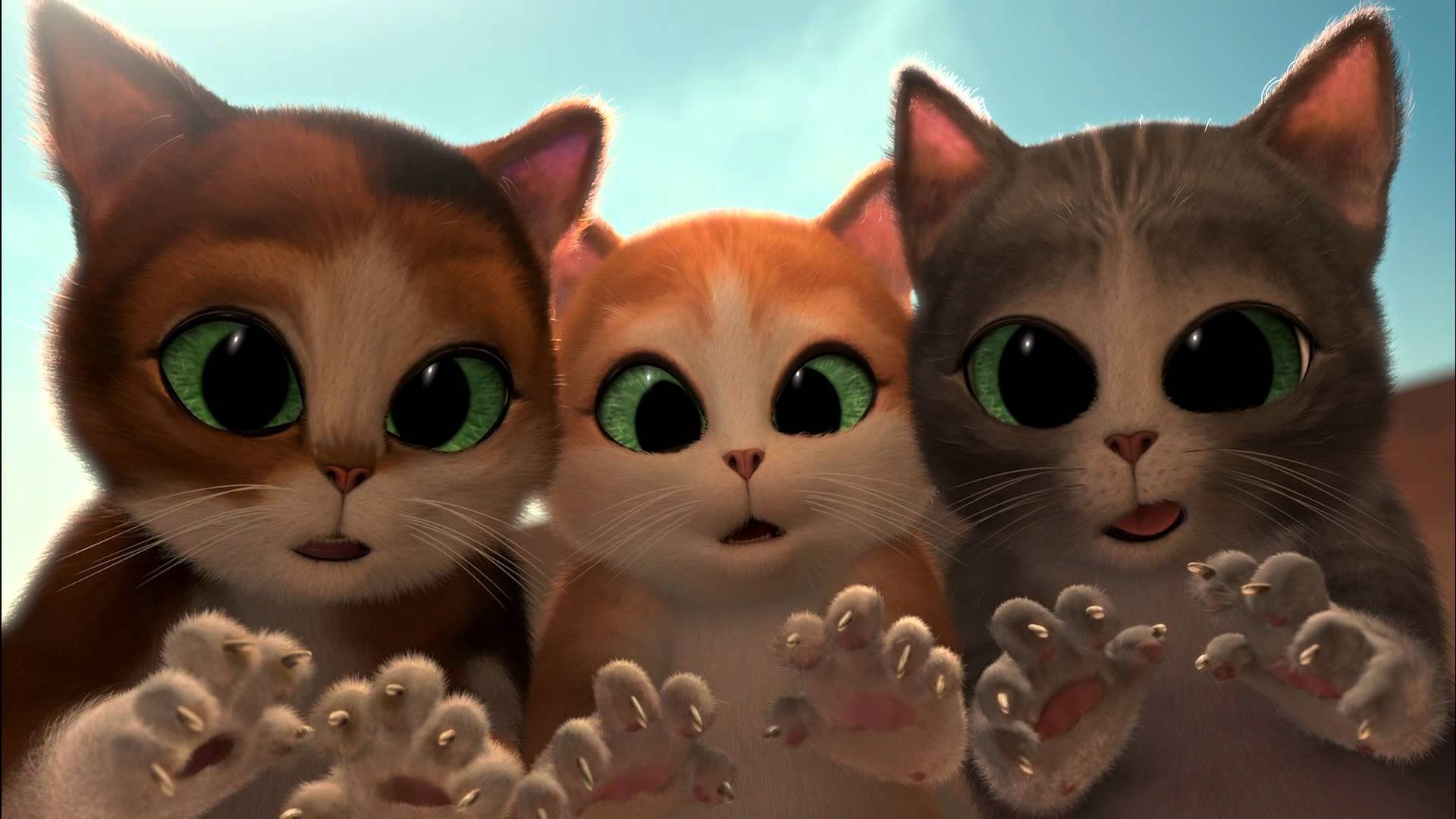 chat dans les bottes: trois diablos chat dans les bottes: trois lutins conte de fées dessin animé court métrage chats chatons chats griffes yeux verts surprise