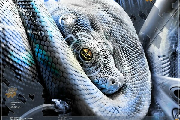 Foto di un serpente blu nell elaborazione moderna
