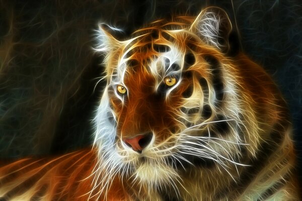 3d airbrushing of a tiger on a black background