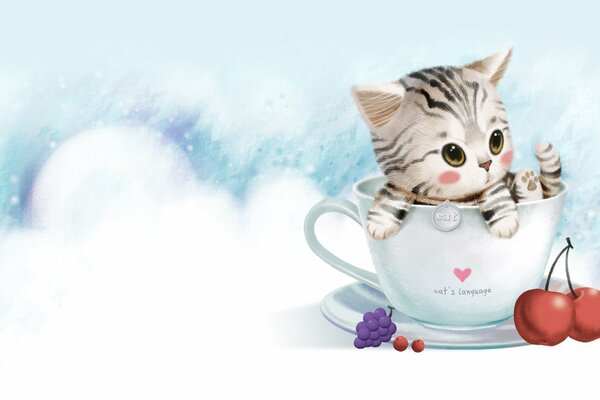 Chaton dans une tasse avec inscription