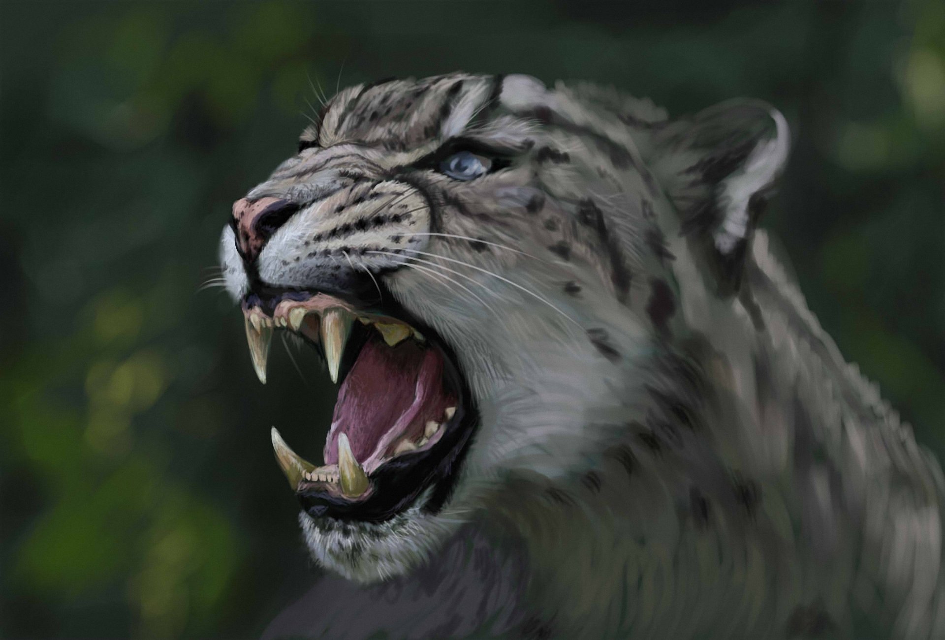 arte leopardo irbis gato salvaje depredador cabeza fauces