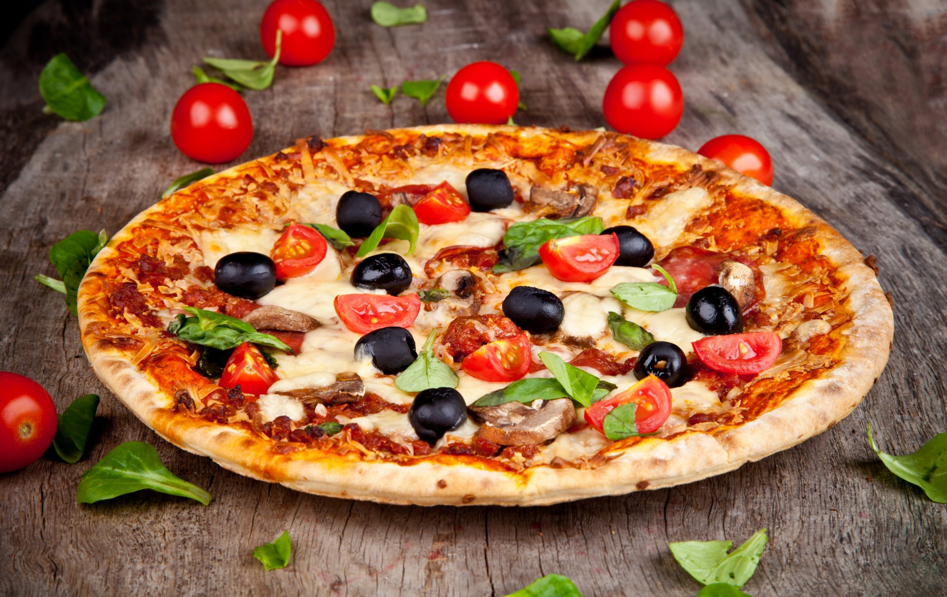 pizza tomates olives champignons fromage plat feuilles nourriture