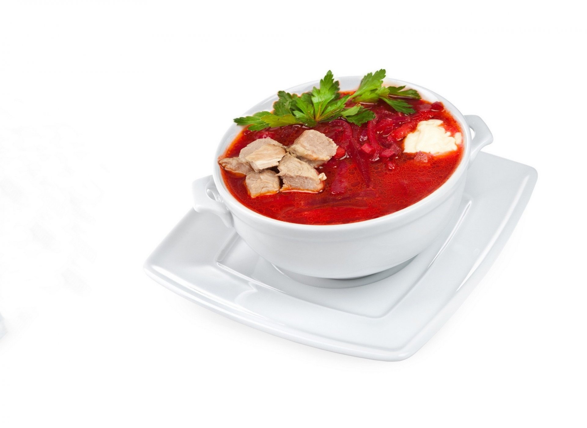 borscht meat parsley vegetables sour cream lunch soup food