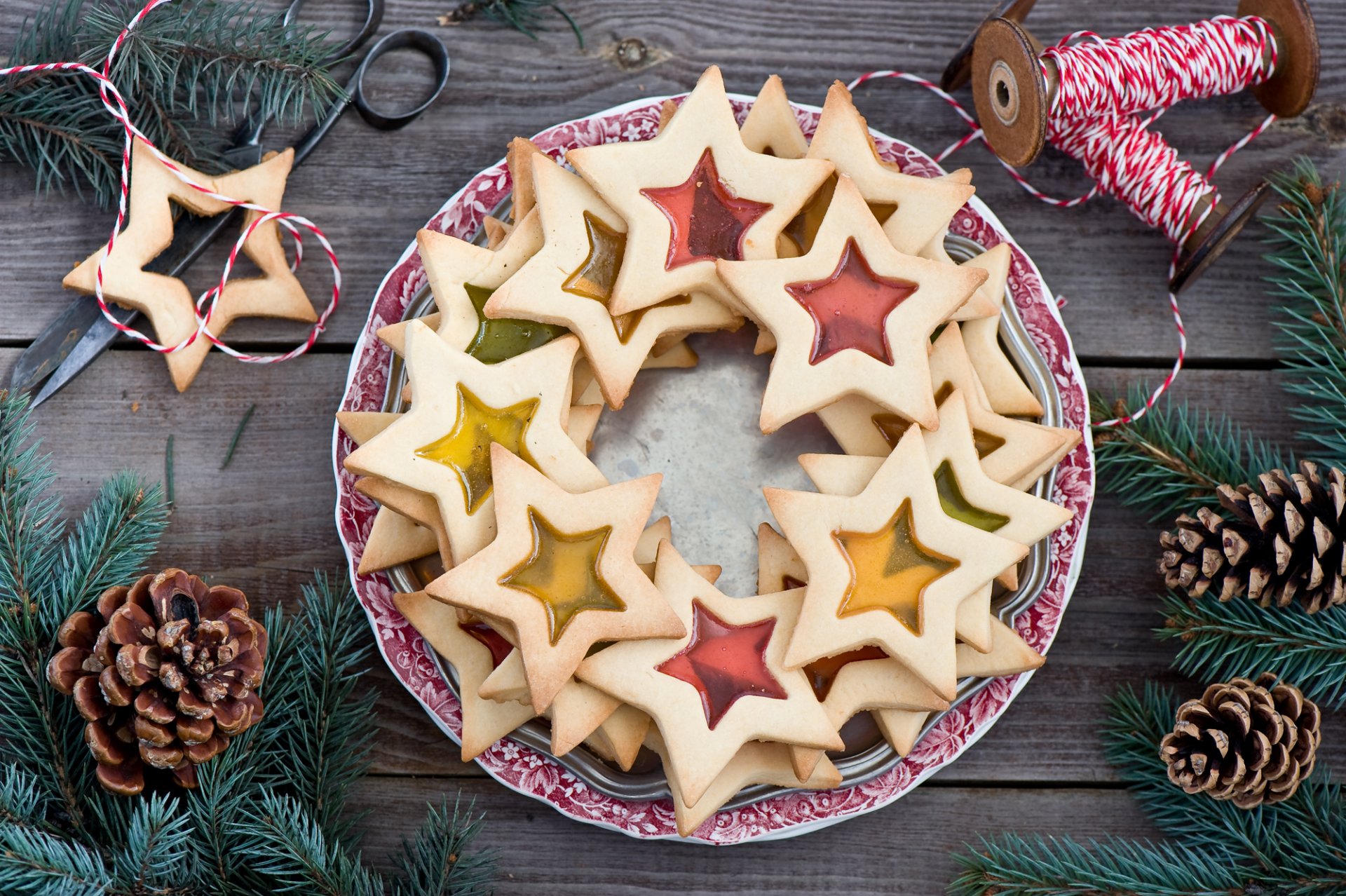 galletas estrellas pasteles postre comida hilo ramas abeto conos invierno vacaciones año nuevo navidad anna verdina