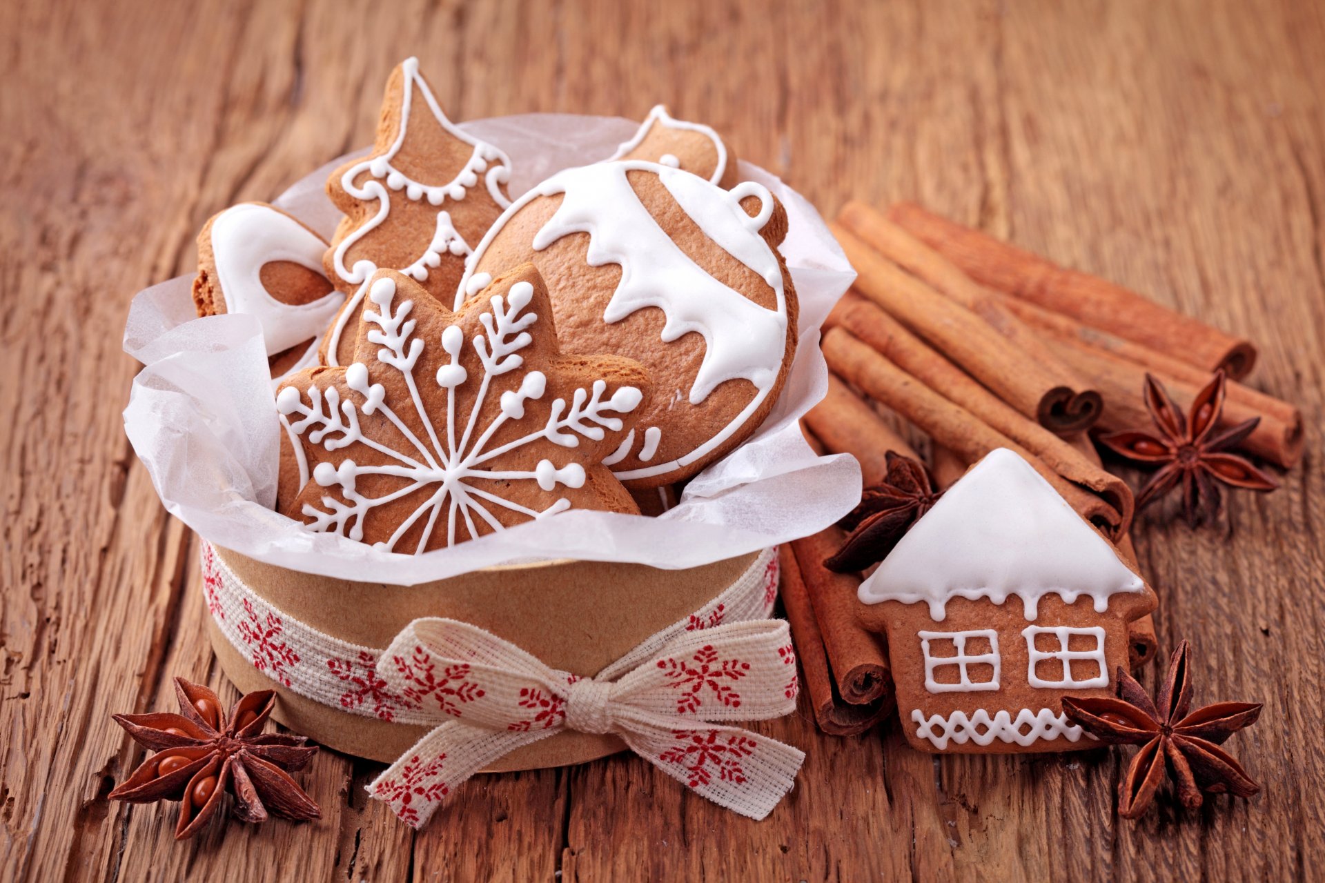 cookies new year figurines ball snowflake house christmas tree spices cinnamon anise star anise sweets pastries new year christmas holiday