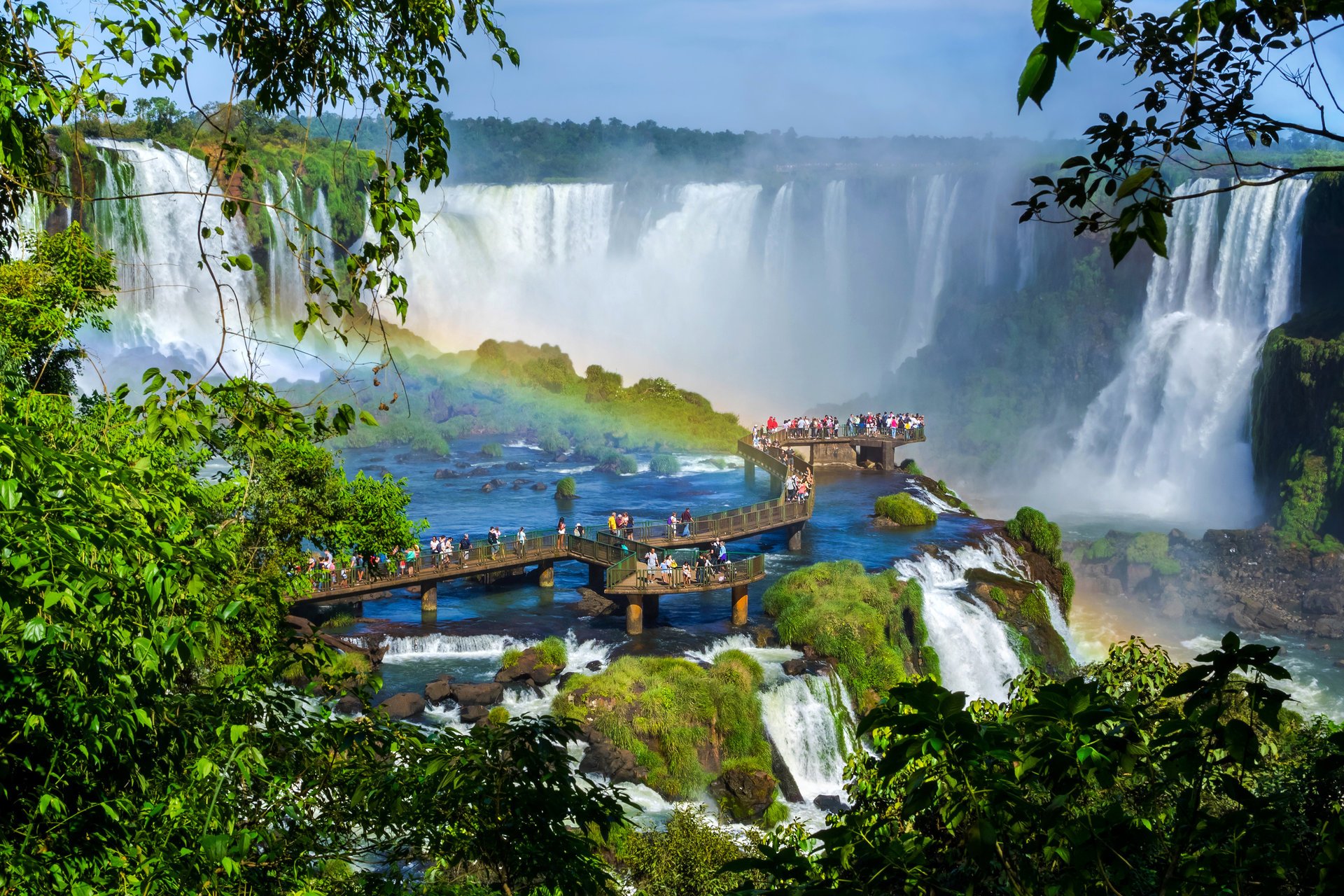 iguazu if argentina waterfall bridge rainbow nature