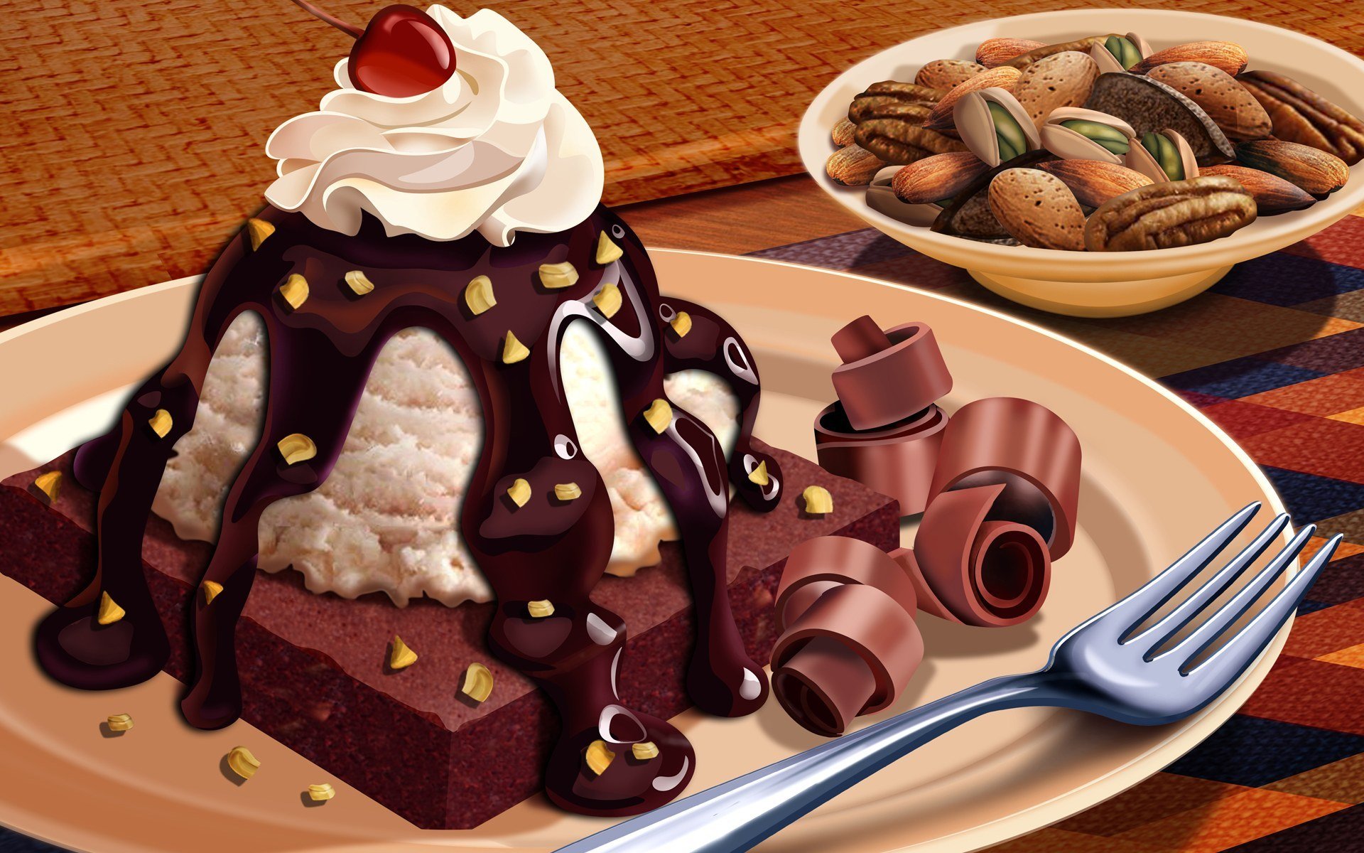 pastel chocolate crema nueces 3d