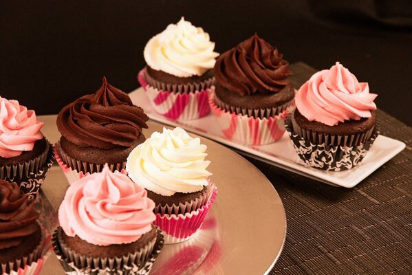 Chocolate cupcakes with pink cream