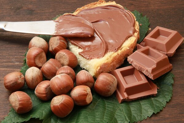 Pasta di noci al cioccolato sul pane