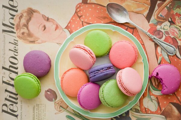 Colorful macaroon cookies. Assorted