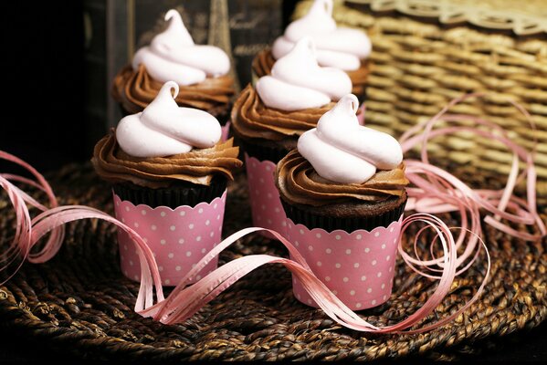 Lovely chocolate cupcakes with cream. Chu