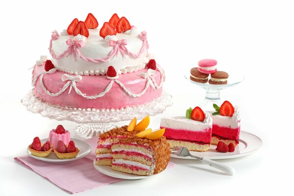 Bright pink cake decorated with strawberries