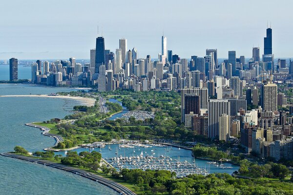 Vista a Volo d uccello della città di Chicago