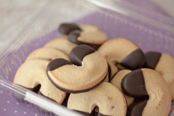 Cookies with chocolate. sweets. dessert. horseshoes from cookies