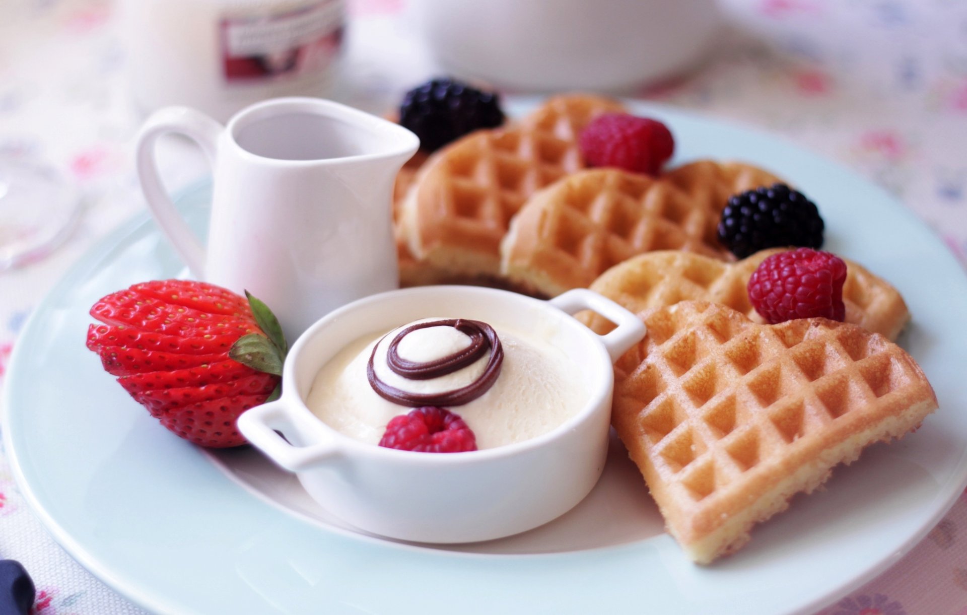 food dessert breakfast berries waffles strawberries raspberries dish plate