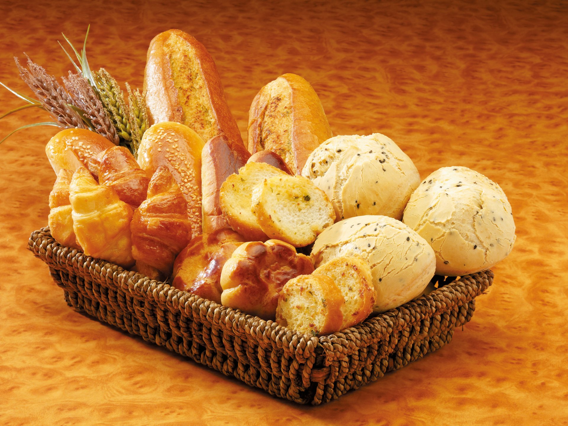 basket bread pastries muffins slices loaves bun