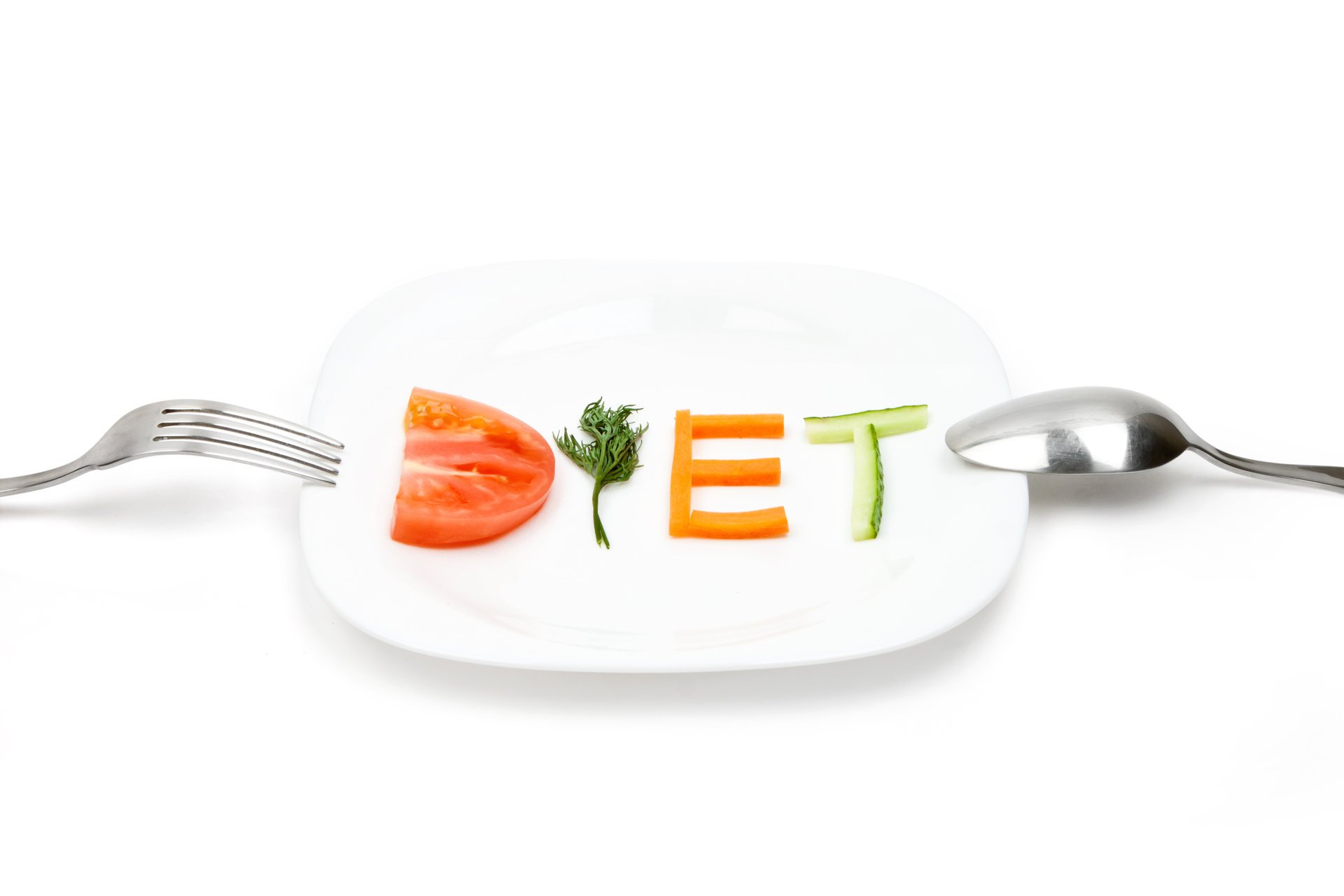 dish fork spoon diet vegetables carrots cucumber tomato