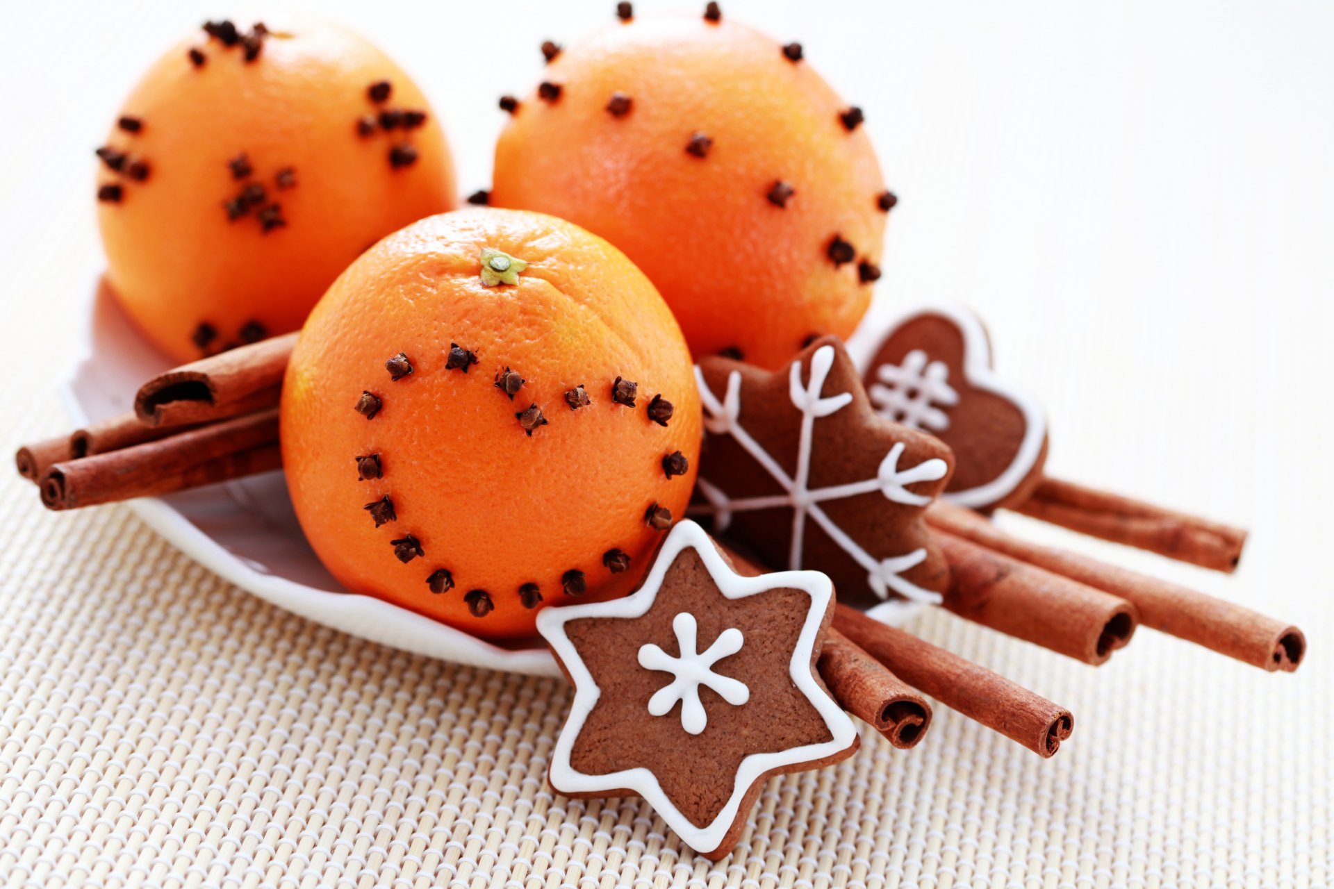 orange cinnamon sticks carnation heart spices new year cookies glaze baking dessert