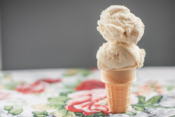 Ice cream in a glass on the table