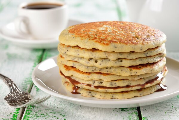 Pancakes and coffee for breakfast