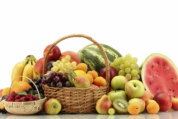 Корзинка поллная фруктов, фруктовая корзинка, корзинка с ягодами