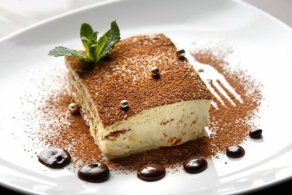 Sweet tiramisu dessert with chocolate