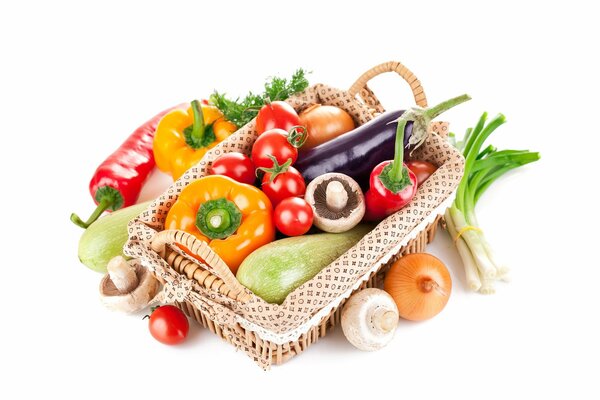 Vegetables in a square basket with handles