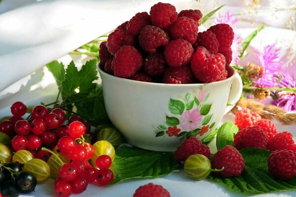 Delicious berries in a mug and next to it