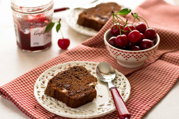 Chocolate cupcake with cherry jam