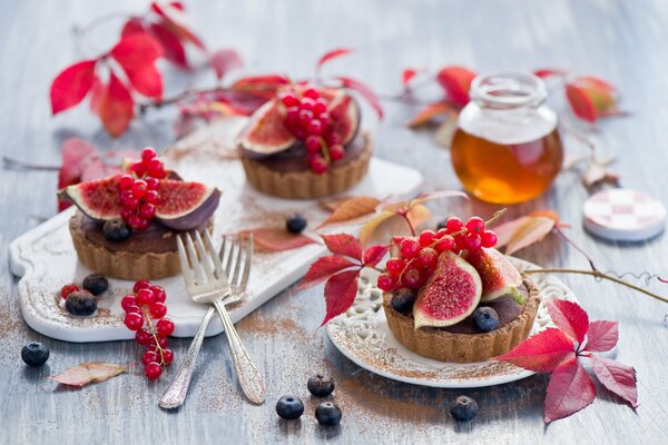 Autumn dessert with figs and berries