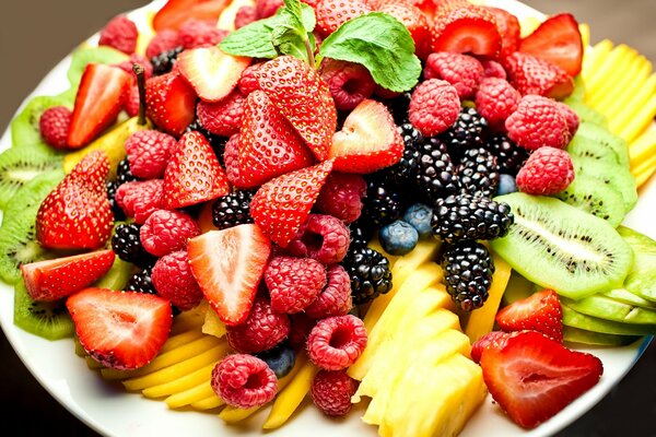 Plate with fruits and berries