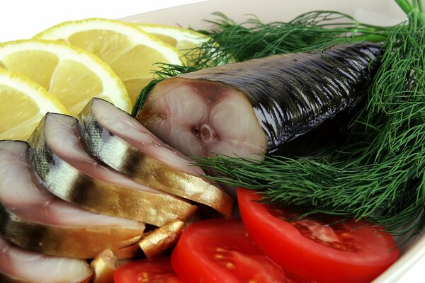 Mackerel tomato lemon and greens