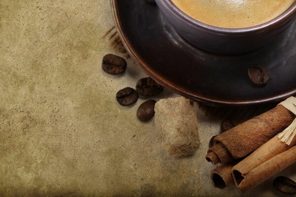 Minimalistic photo. Coffee and cinnamon