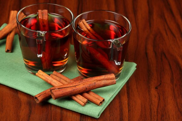 Cinnamon tea in glass cups