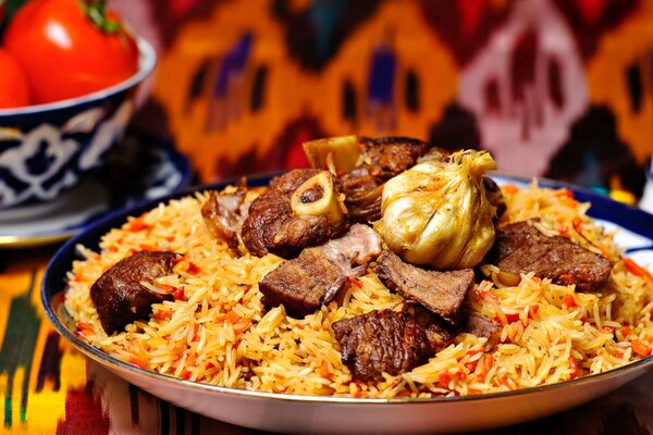 Dish with national Uzbek pilaf