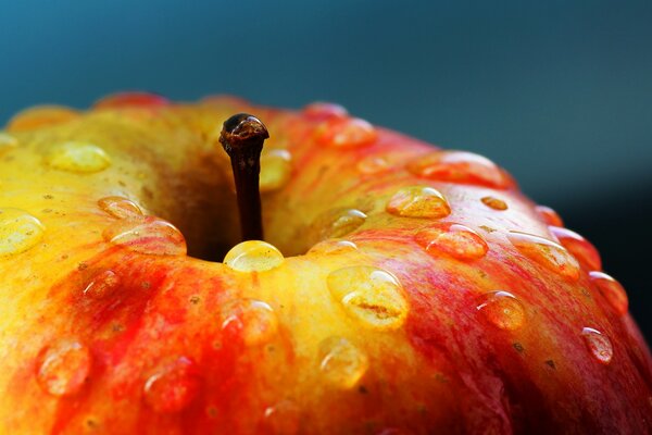 Juicy red apple in drops