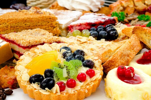 Delicious pastries with nuts, berries and fruits