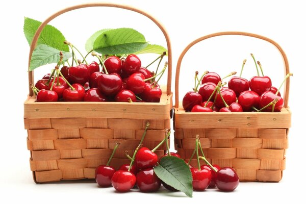 Paniers en osier pleins de cerises