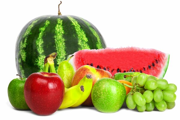 Image of apples watermelon grapes and bananas