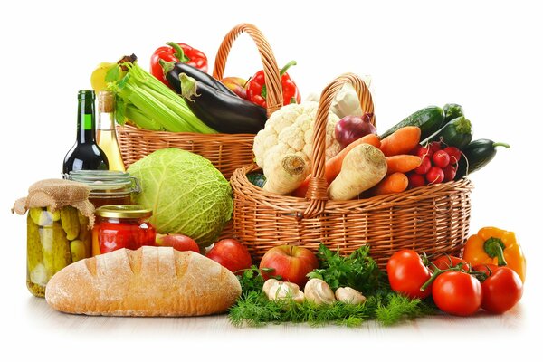 Grocery basket, vegetables, bread, preservation