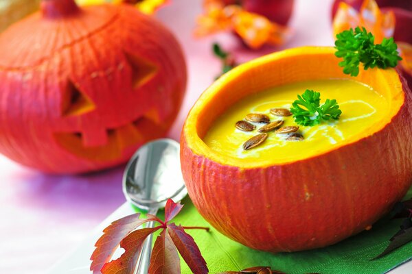 Baked mashed potatoes in pumpkin