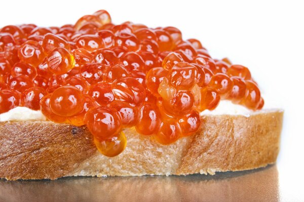 Sandwich bread butter red caviar