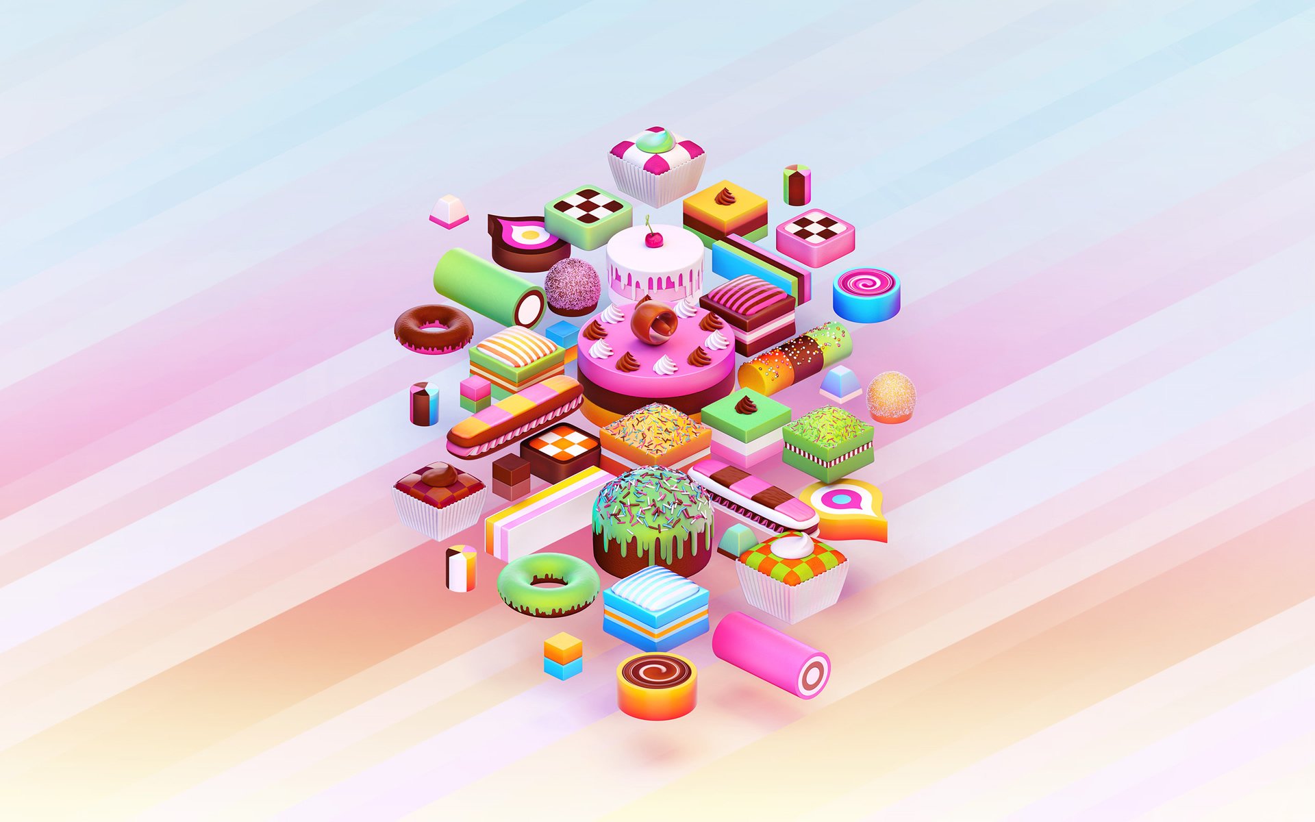 food sweets dessert cake cake donut candy cookies cream chocolate paints food pie colors 1920x1200