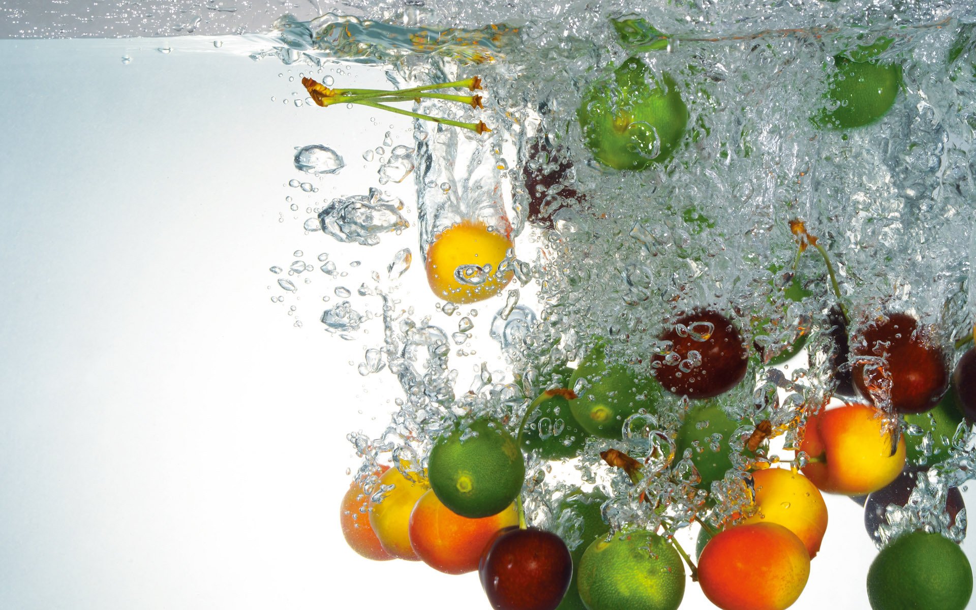 water fruits bubbles lemons cherry lima apricot